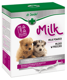 Complete milk replacer for puppies with feeding accessories